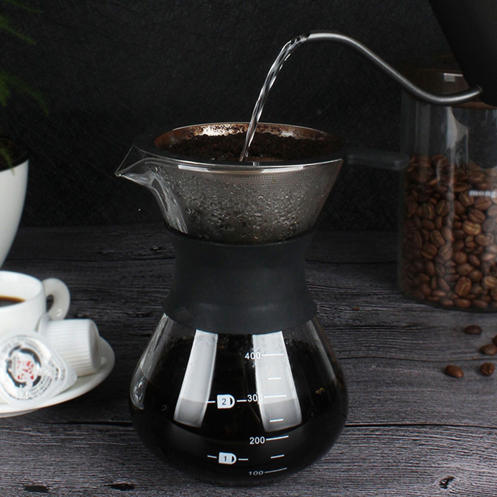 Manual Hand Drip Coffee Maker Glass Pot with Stainless Steel Filter