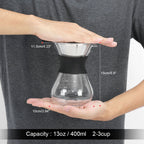 Manual Hand Drip Coffee Maker Glass Pot with Stainless Steel Filter