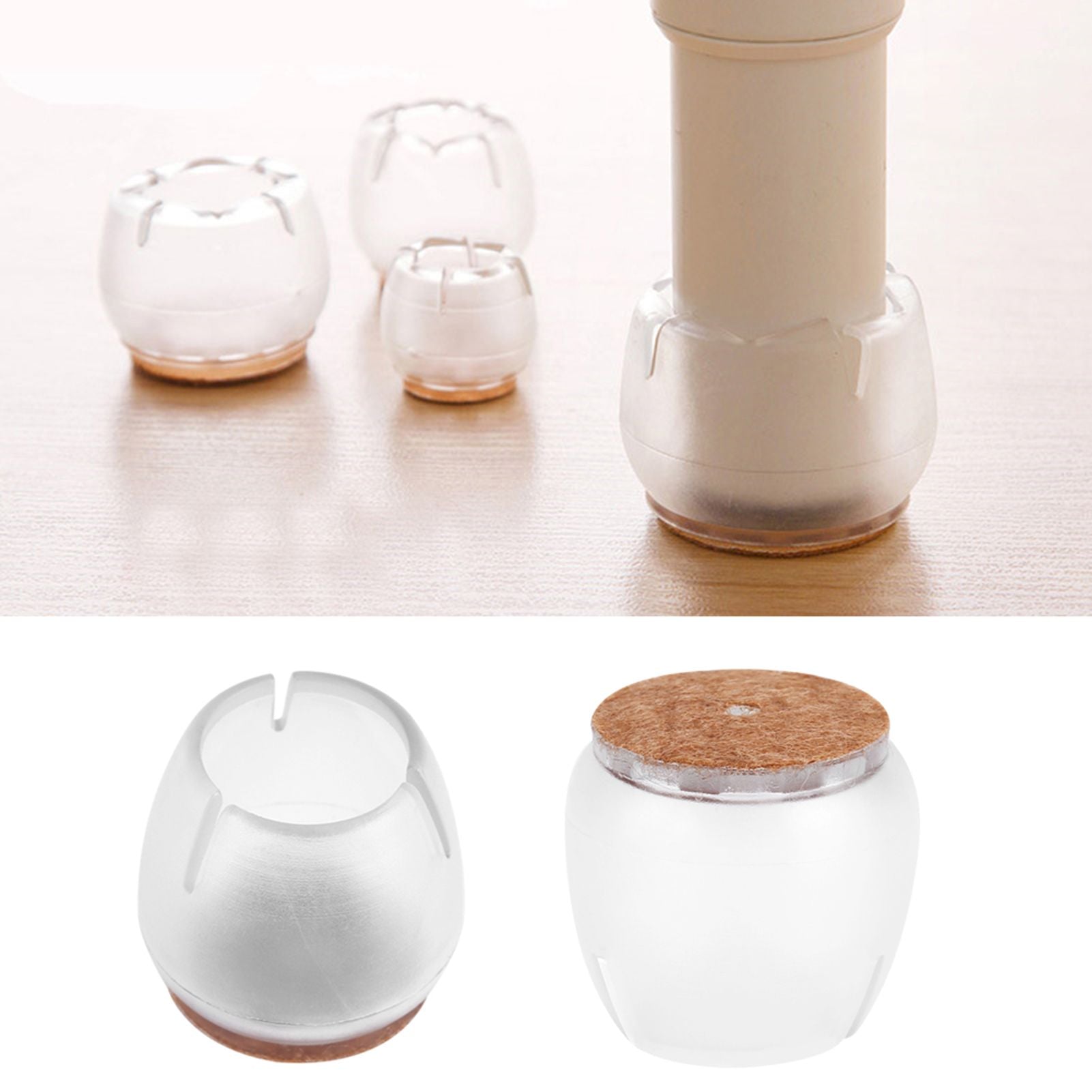 16Pcs Transparent PVC Table Chair Furniture Leg Non Slip Foot Cap Cups Cover Floor Protector M