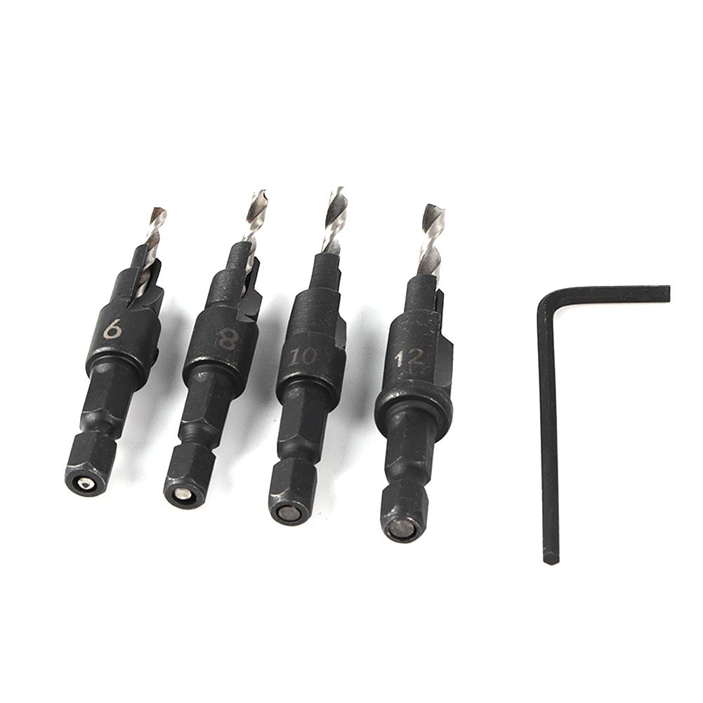 1/4inch Hex Shank HSS Drill Bits Fast Change #6 #8 #10 #12 Countersink Woodworking Tool
