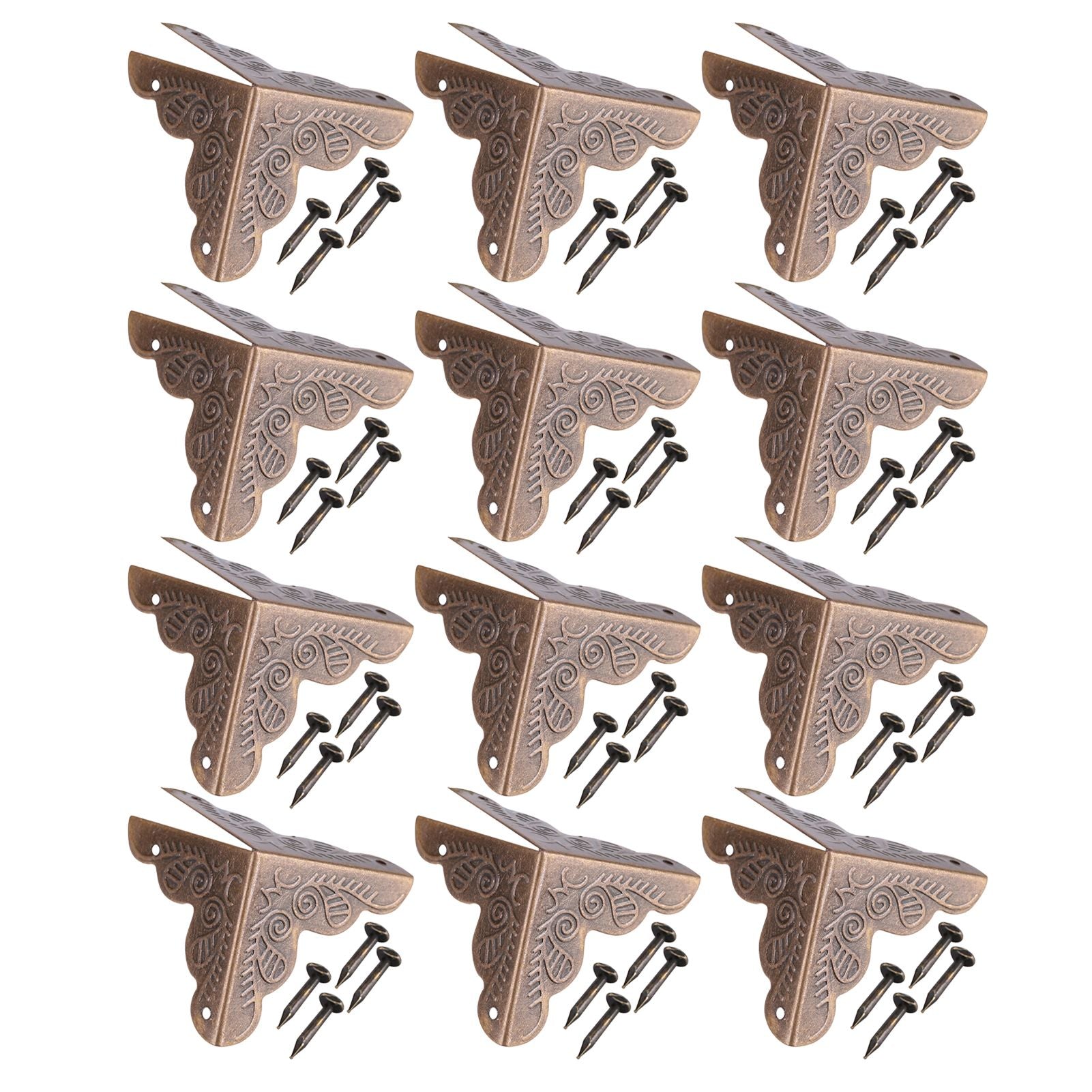 12pcs Wooden Box Jewelry Gift Case Corner Decorative Protectors Iron Edge Cover Guard Bronze