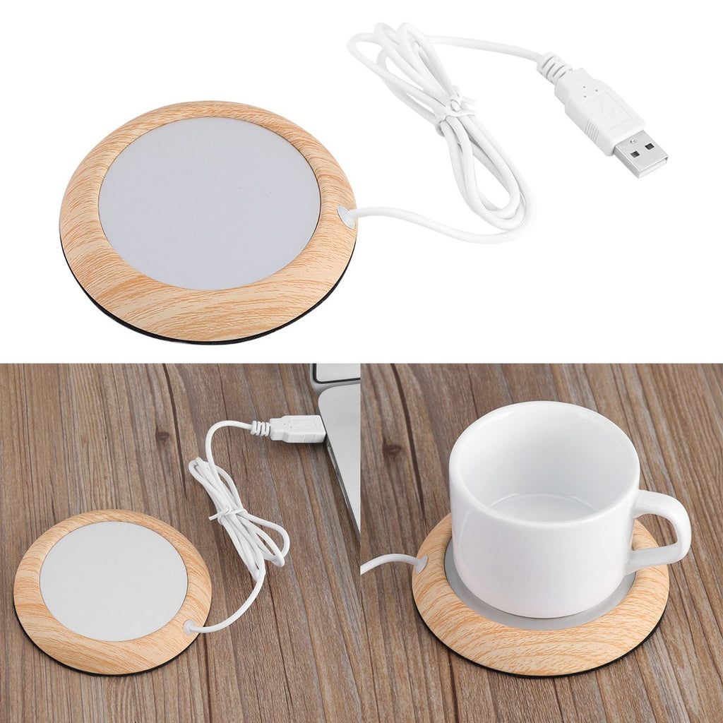 USB Wood Grain Cup Warmer Heat Beverage Mug Mat Coffee Heater Pad Bright Wood Grain