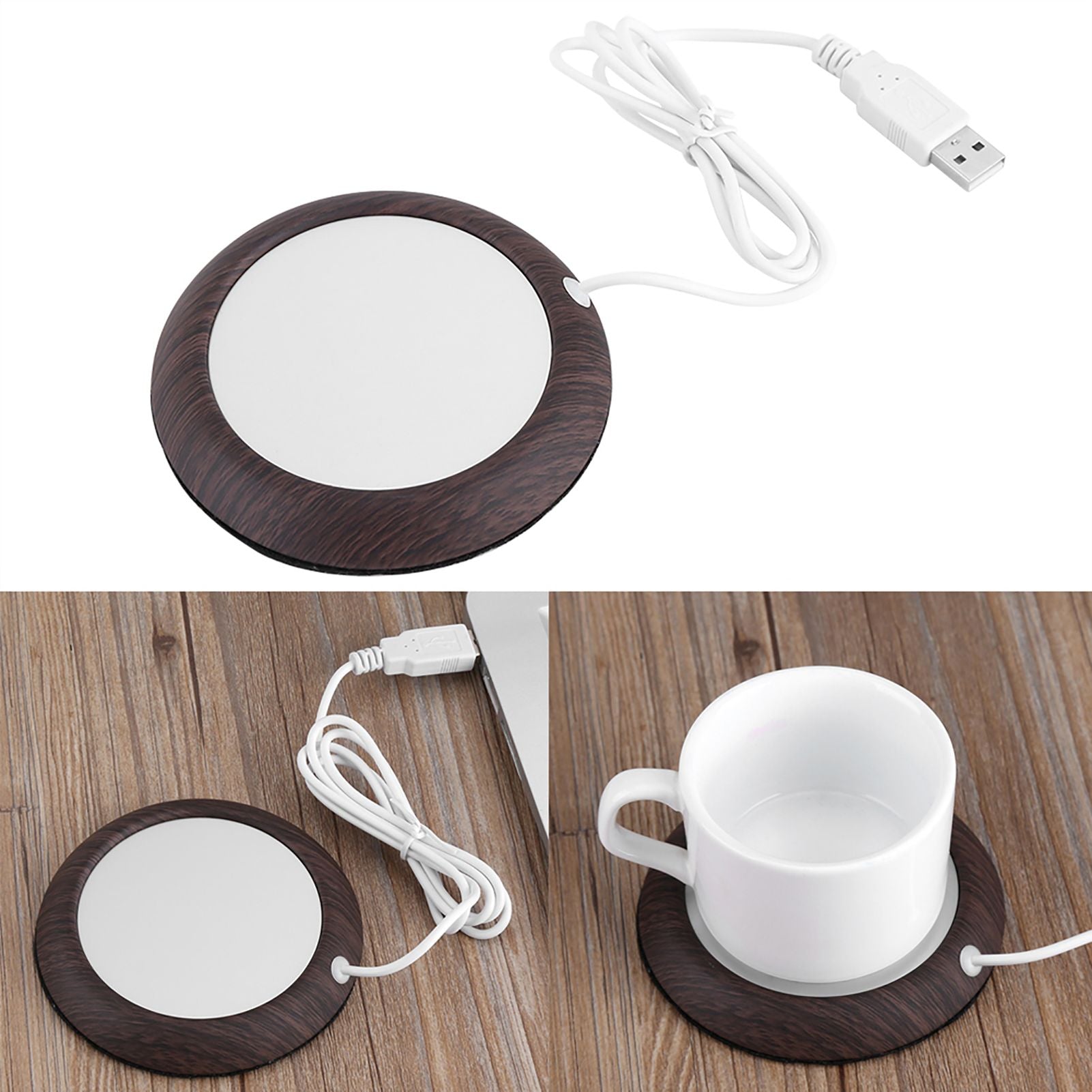 USB Cup Warmer Heat Beverage Mug Mat Office Tea Coffee Heater Pad Dark Wood Grain