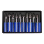 10pcs Tungsten Carbide Steel Rotary Files Burr Set 3mm Shank 6mm Cutting Diameter Double Cut