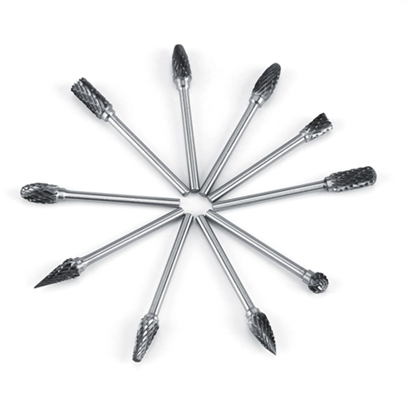 10pcs Tungsten Carbide Steel Rotary Files Burr Set 3mm Shank 6mm Cutting Diameter Double Cut