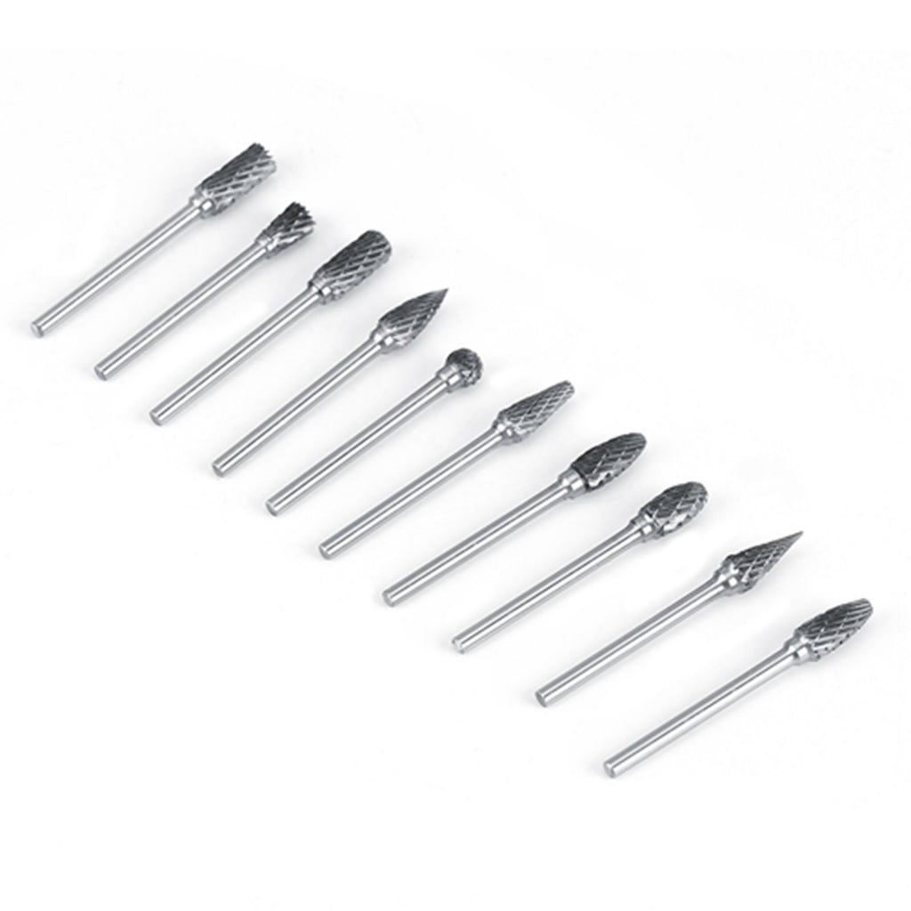 10pcs Tungsten Carbide Steel Rotary Files Burr Set 3mm Shank 6mm Cutting Diameter Double Cut