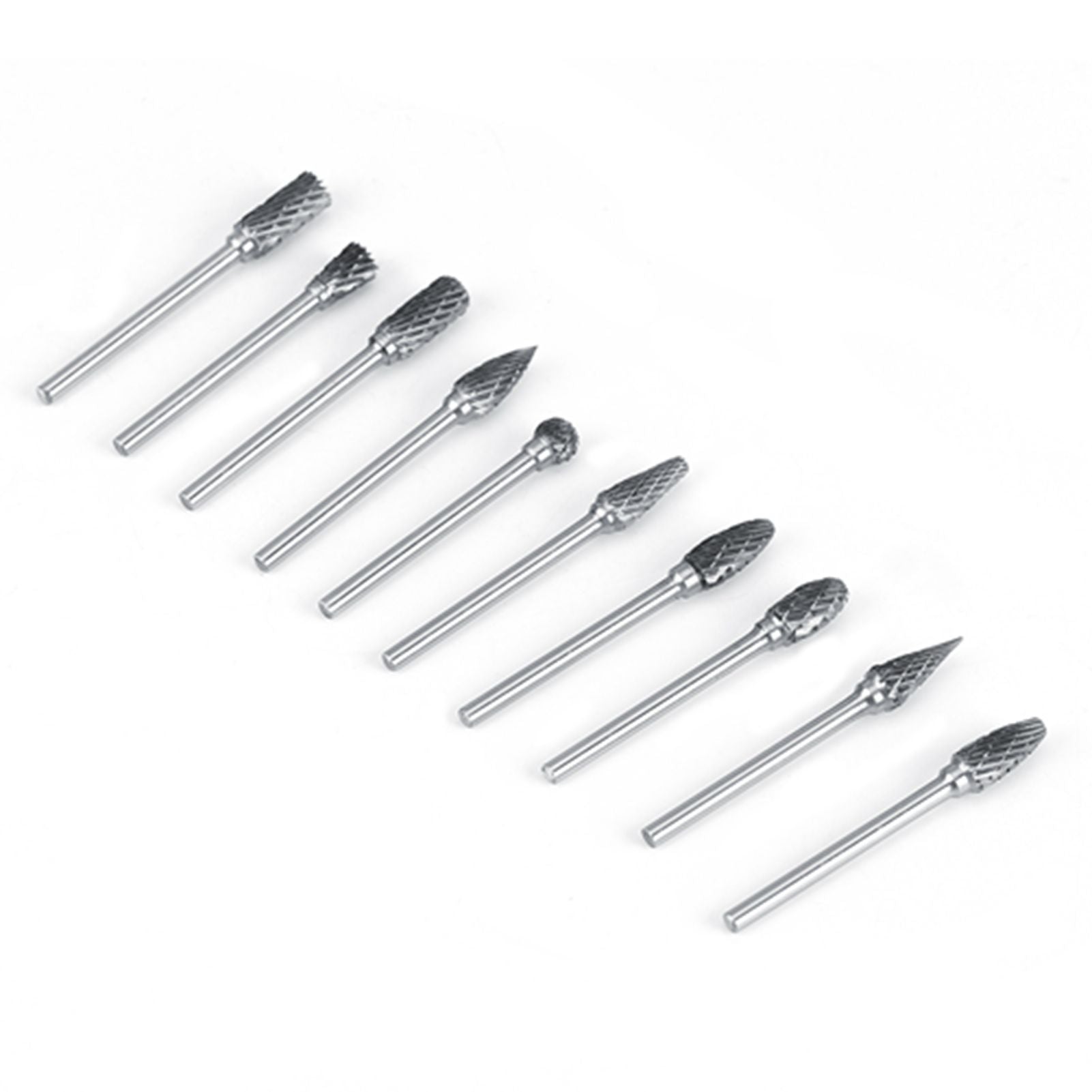 10pcs Tungsten Carbide Steel Rotary Files Burr Set 3mm Shank 6mm Cutting Diameter Double Cut