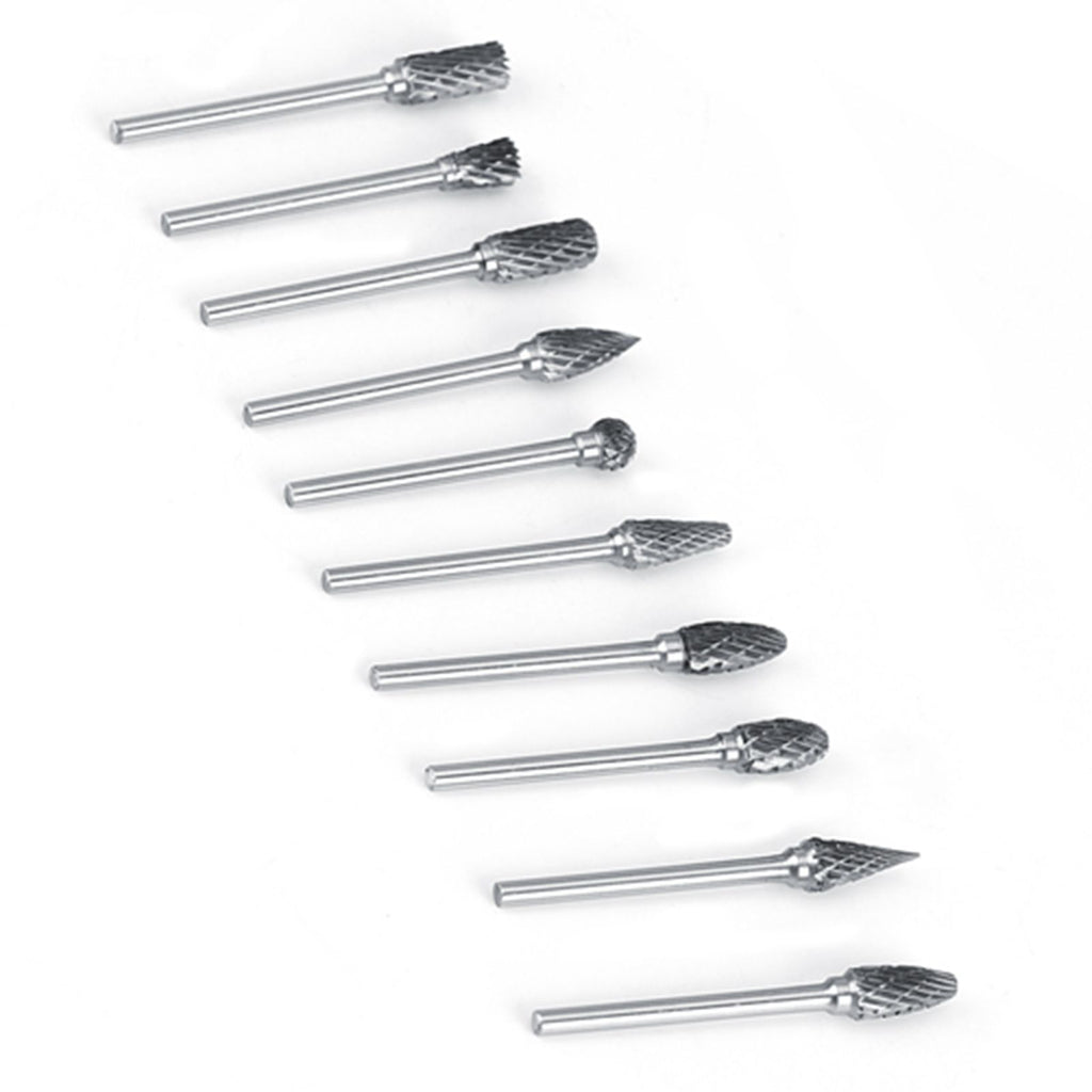 10pcs Tungsten Carbide Steel Rotary Files Burr Set 3mm Shank 6mm Cutting Diameter Double Cut