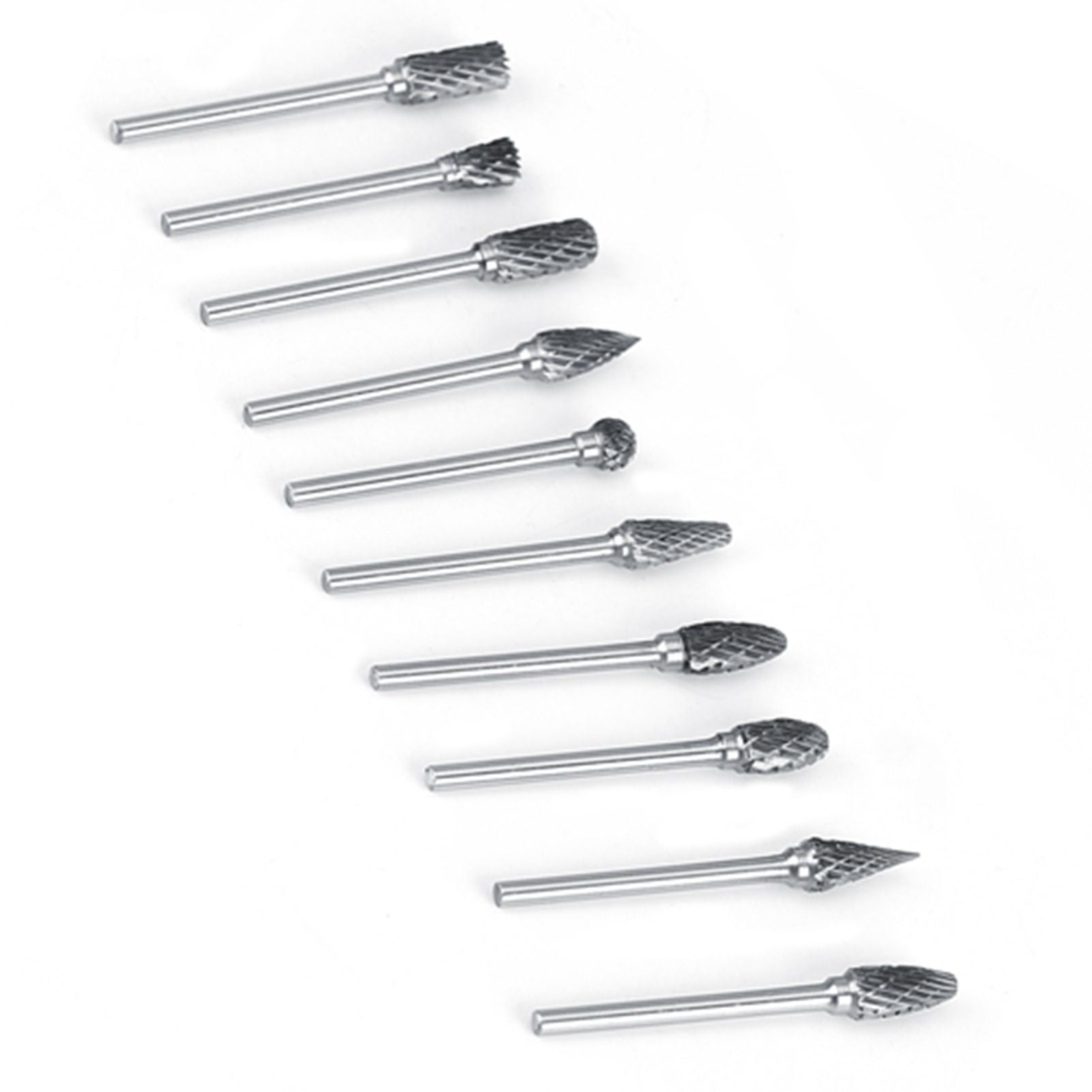 10pcs Tungsten Carbide Steel Rotary Files Burr Set 3mm Shank 6mm Cutting Diameter Double Cut