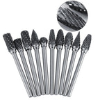 10pcs Tungsten Carbide Steel Rotary Files Burr Set 3mm Shank 6mm Cutting Diameter Double Cut