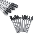 10pcs Tungsten Carbide Steel Rotary Files Burr Set 3mm Shank 6mm Cutting Diameter Double Cut