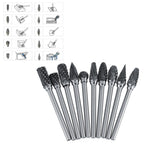 10pcs Tungsten Carbide Steel Rotary Files Burr Set 3mm Shank 6mm Cutting Diameter Double Cut