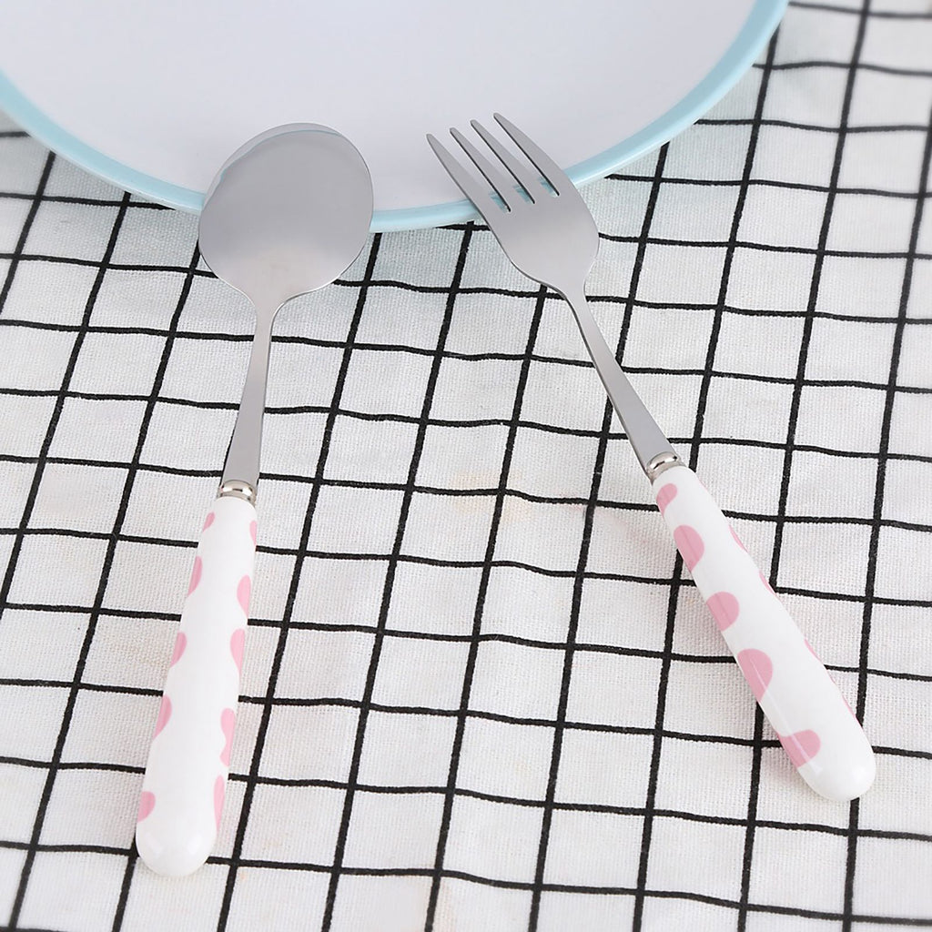 2 PCS Stainless Steel Knife Fork Spoon Kitchen Flatware Tableware with Box Children Set Pink