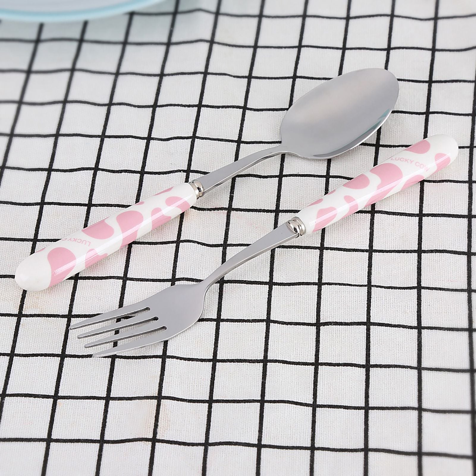 2 PCS Stainless Steel Knife Fork Spoon Kitchen Flatware Tableware with Box Children Set Pink