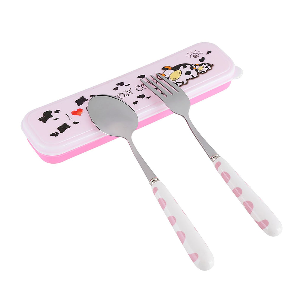 2 PCS Stainless Steel Knife Fork Spoon Kitchen Flatware Tableware with Box Children Set Pink