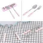 2 PCS Stainless Steel Knife Fork Spoon Kitchen Flatware Tableware with Box Children Set Pink