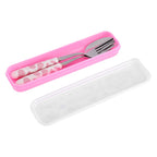 2 PCS Stainless Steel Knife Fork Spoon Kitchen Flatware Tableware with Box Children Set Pink