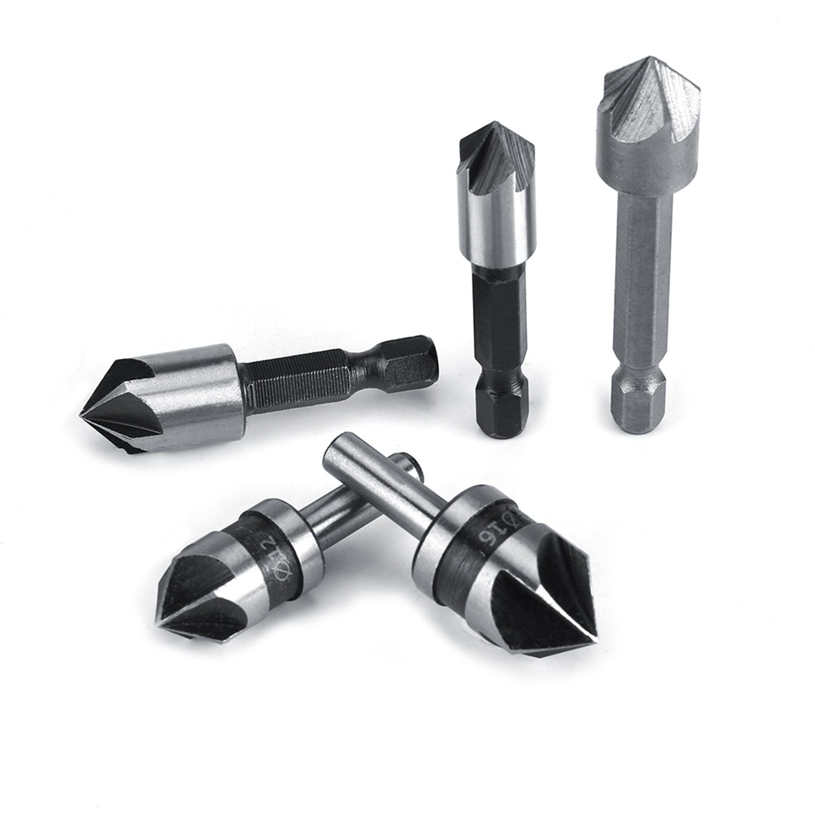 5pcs/set High Speed Steel Industrial Countersink Drill 5 Flutes Woodworking Chamfering Cutter