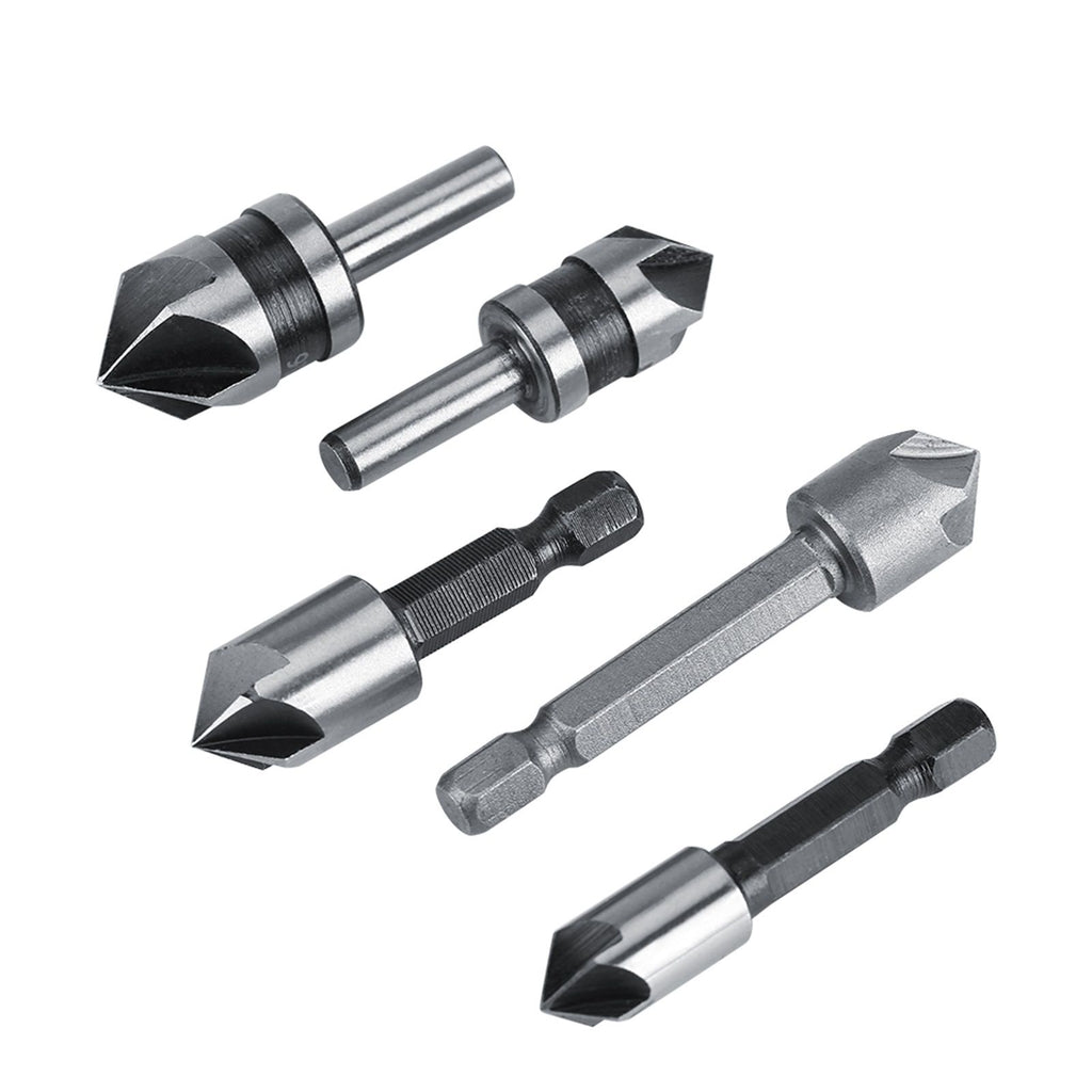 5pcs/set High Speed Steel Industrial Countersink Drill 5 Flutes Woodworking Chamfering Cutter