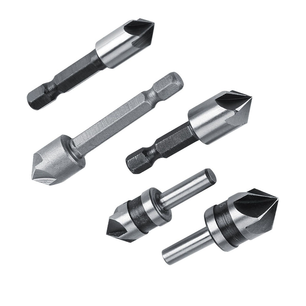 5pcs/set High Speed Steel Industrial Countersink Drill 5 Flutes Woodworking Chamfering Cutter