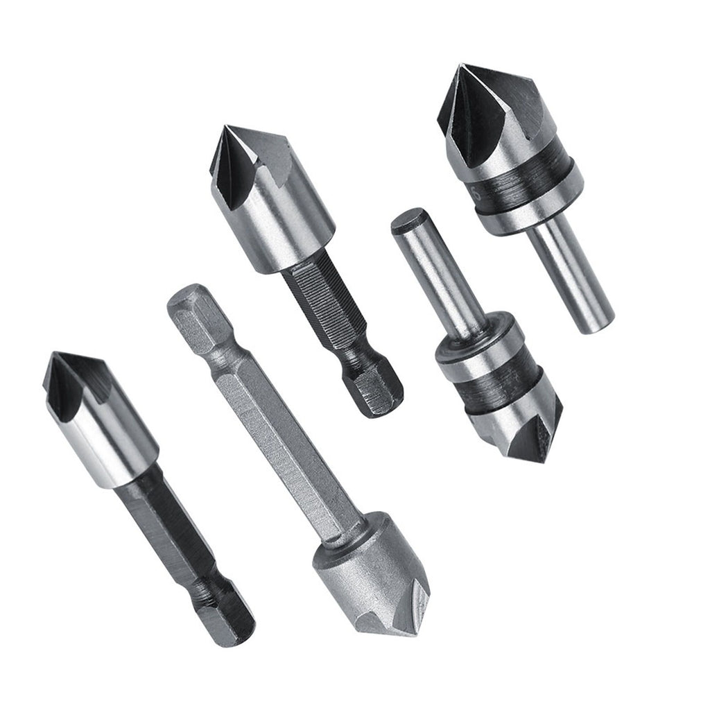 5pcs/set High Speed Steel Industrial Countersink Drill 5 Flutes Woodworking Chamfering Cutter