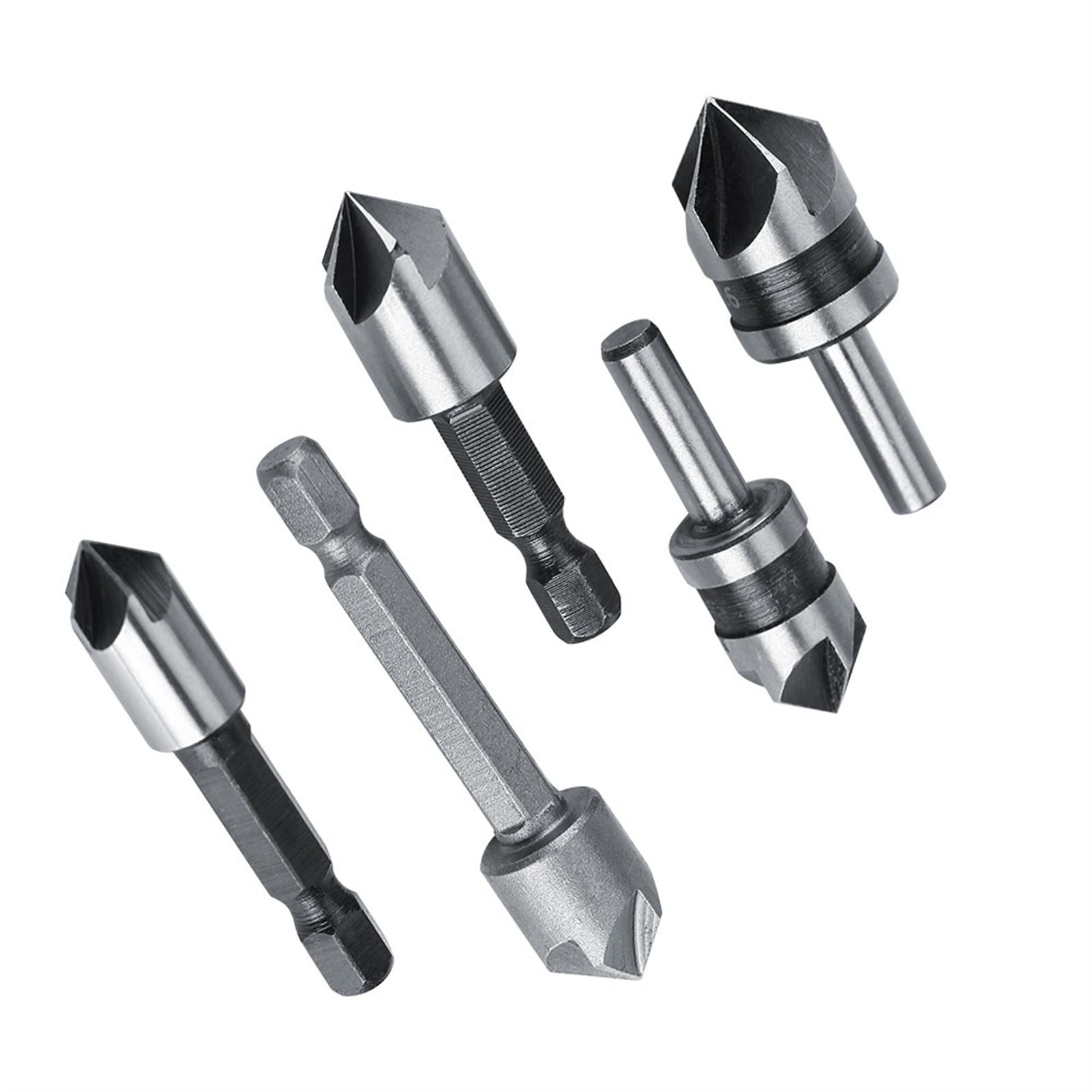 5pcs/set High Speed Steel Industrial Countersink Drill 5 Flutes Woodworking Chamfering Cutter