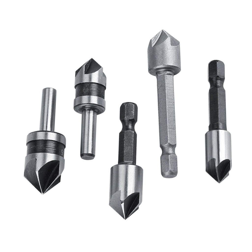 5pcs/set High Speed Steel Industrial Countersink Drill 5 Flutes Woodworking Chamfering Cutter