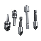 5pcs/set High Speed Steel Industrial Countersink Drill 5 Flutes Woodworking Chamfering Cutter