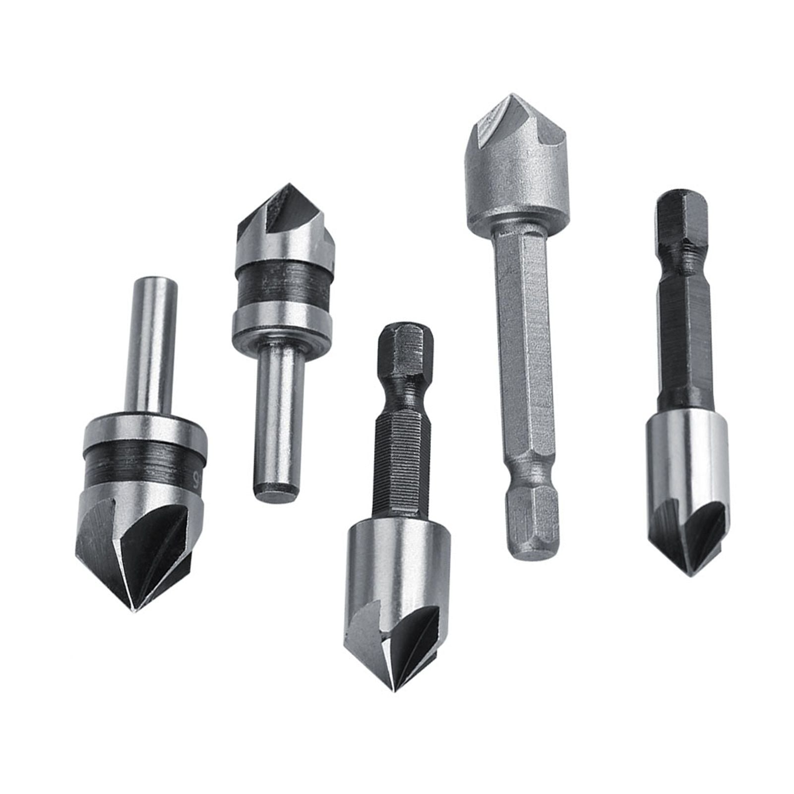 5pcs/set High Speed Steel Industrial Countersink Drill 5 Flutes Woodworking Chamfering Cutter