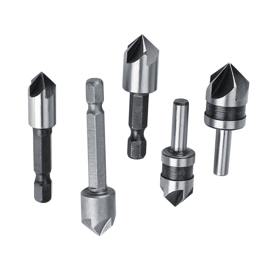 5pcs/set High Speed Steel Industrial Countersink Drill 5 Flutes Woodworking Chamfering Cutter