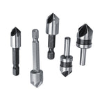 5pcs/set High Speed Steel Industrial Countersink Drill 5 Flutes Woodworking Chamfering Cutter