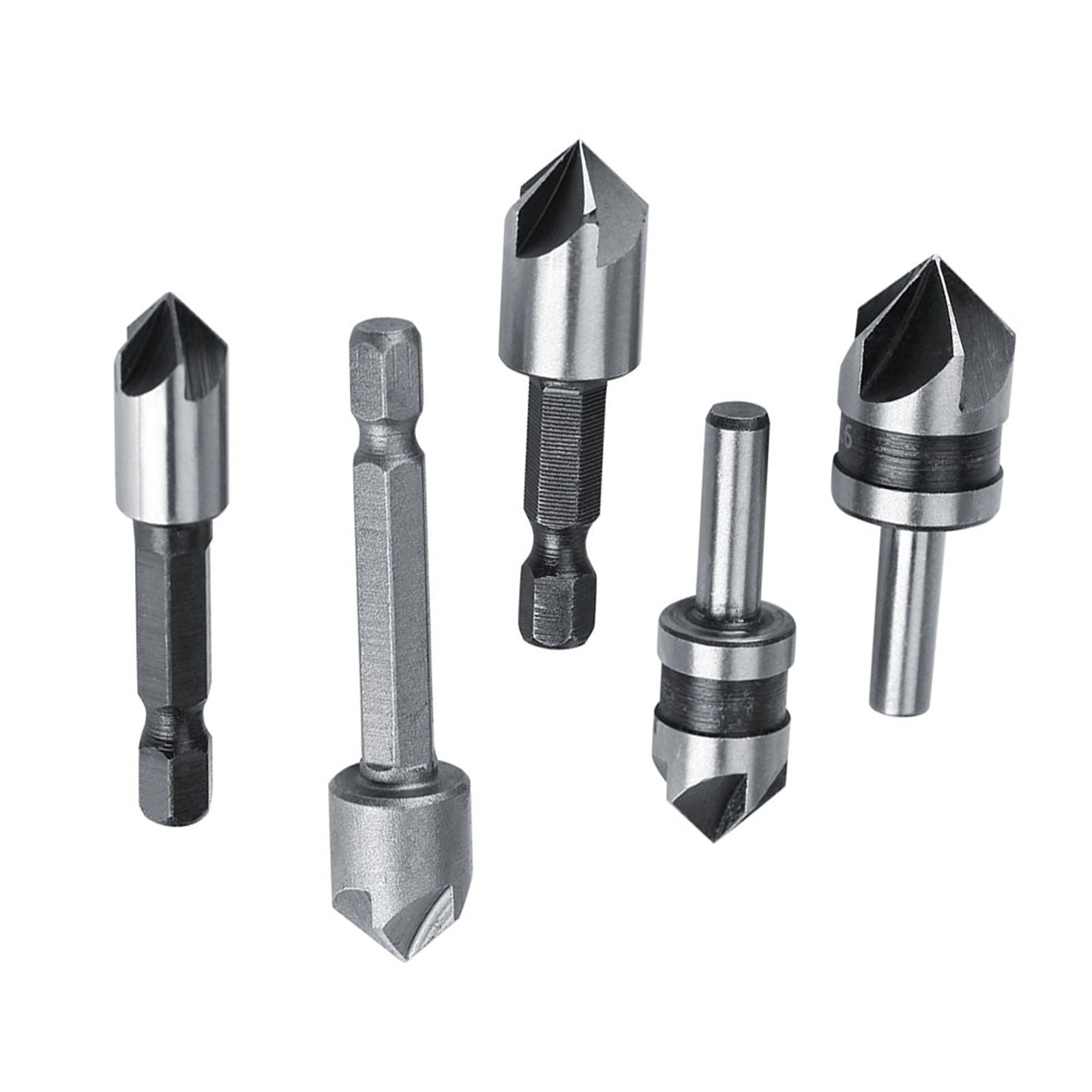 5pcs/set High Speed Steel Industrial Countersink Drill 5 Flutes Woodworking Chamfering Cutter