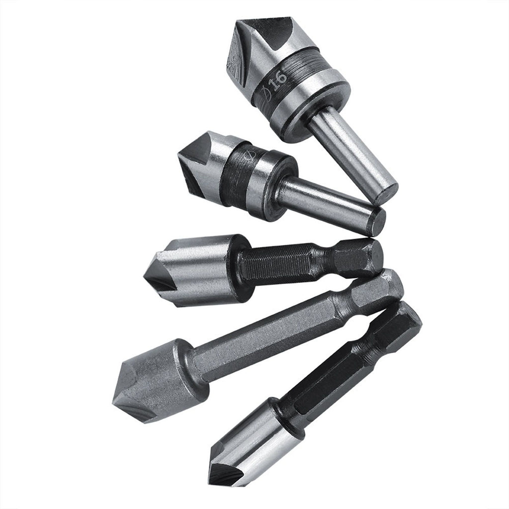 5pcs/set High Speed Steel Industrial Countersink Drill 5 Flutes Woodworking Chamfering Cutter