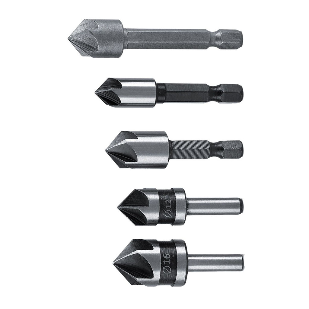 5pcs/set High Speed Steel Industrial Countersink Drill 5 Flutes Woodworking Chamfering Cutter