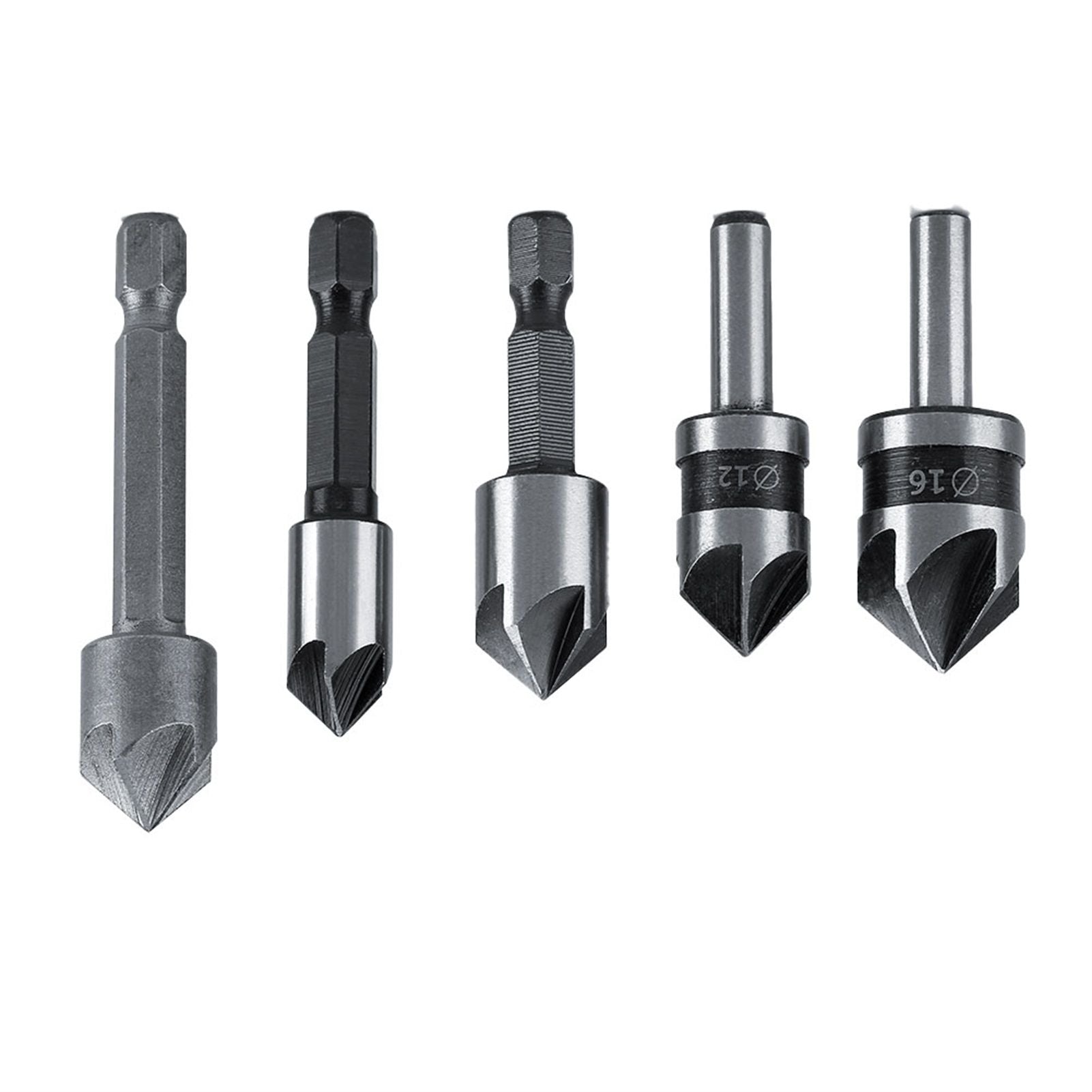 5pcs/set High Speed Steel Industrial Countersink Drill 5 Flutes Woodworking Chamfering Cutter