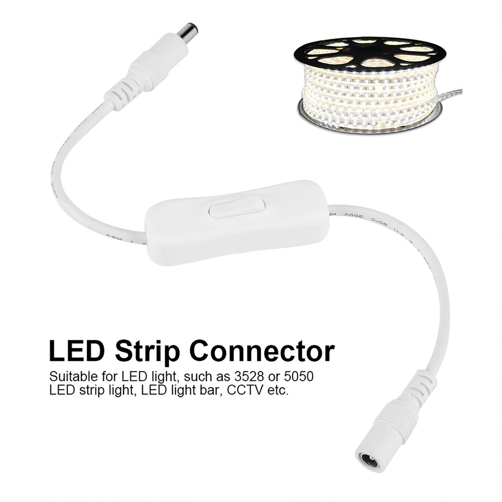 5Pcs 28.5cm DC Power Adapter Connector Inline with ON/OFF Switch for LED Strip Lights White
