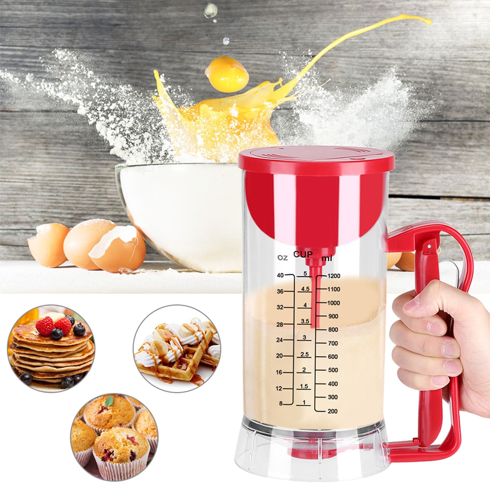 Cordless Electric Battery Powered Mixer Dispenser Pancake Cupcake Waffle Batter Maker Machine