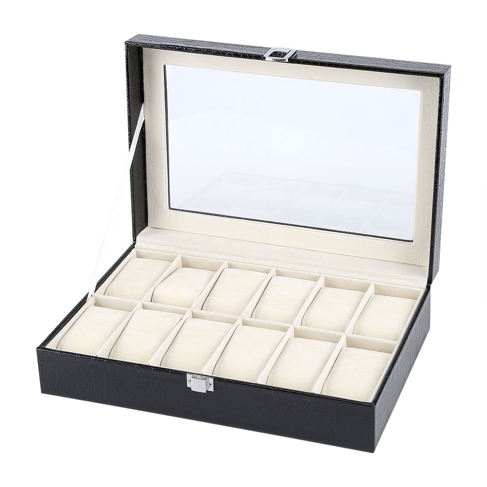 12 Soft Pillow Watch Box Jewelry Display Storage Organizer Box Case Black