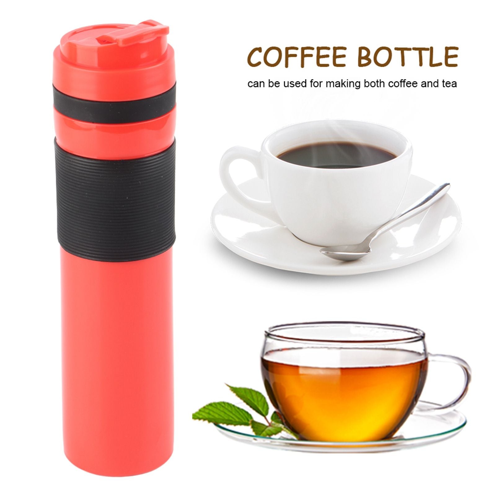 350ml Portable Coffee Press Bottle Tea Coffee Maker Drinking Water Cup for Travelling Red