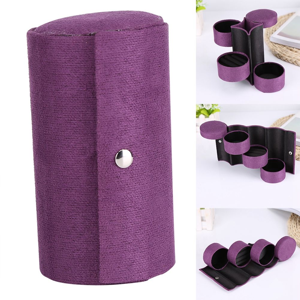 Portable 3 Layers Cylinder Shaped Jewelry Storage Box Organizer for Girls Women Gift Purple