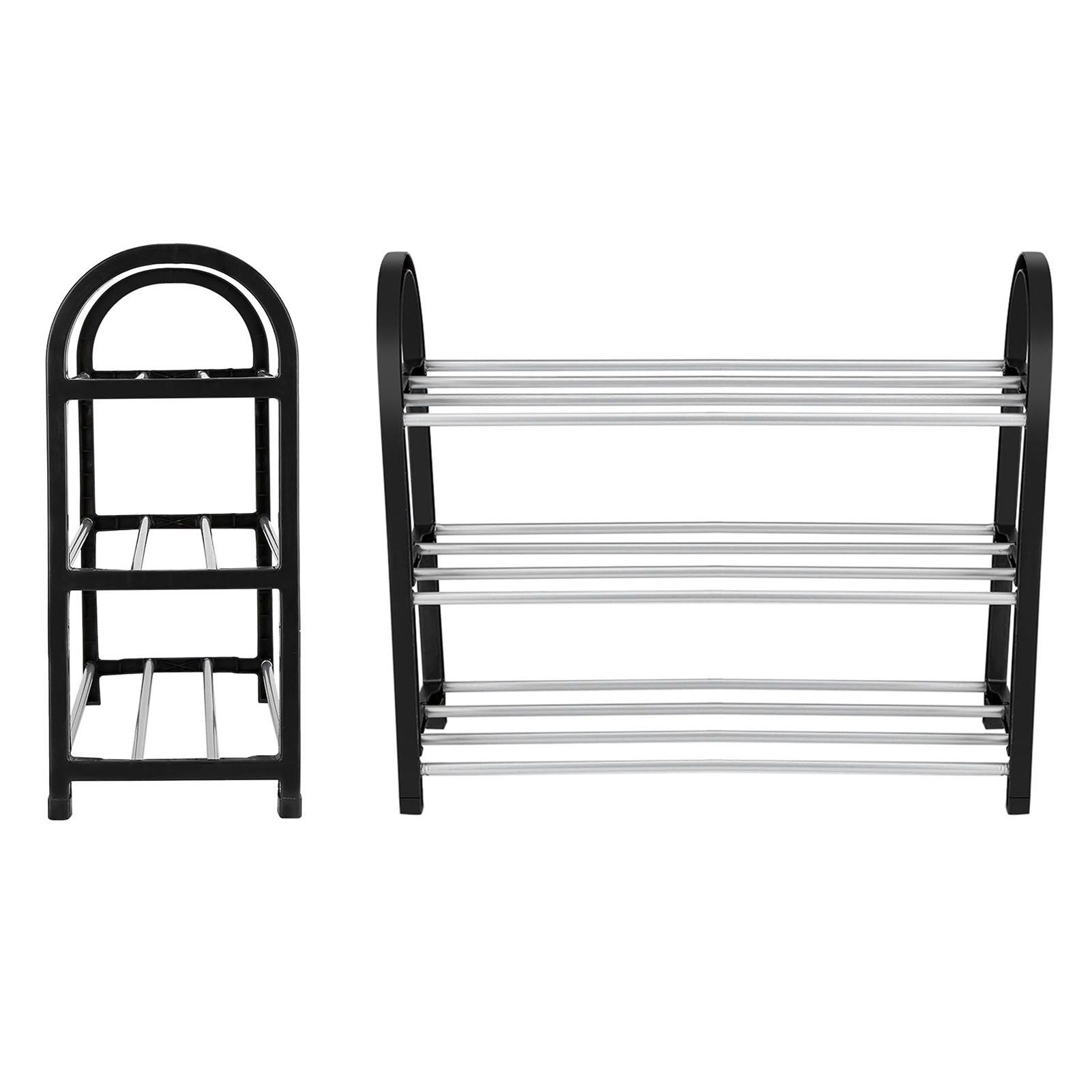 Plastic Aluminum Metal Standing Shoe Rack DIY Shoes Storage Shelf Home Organizer 3 Tiers