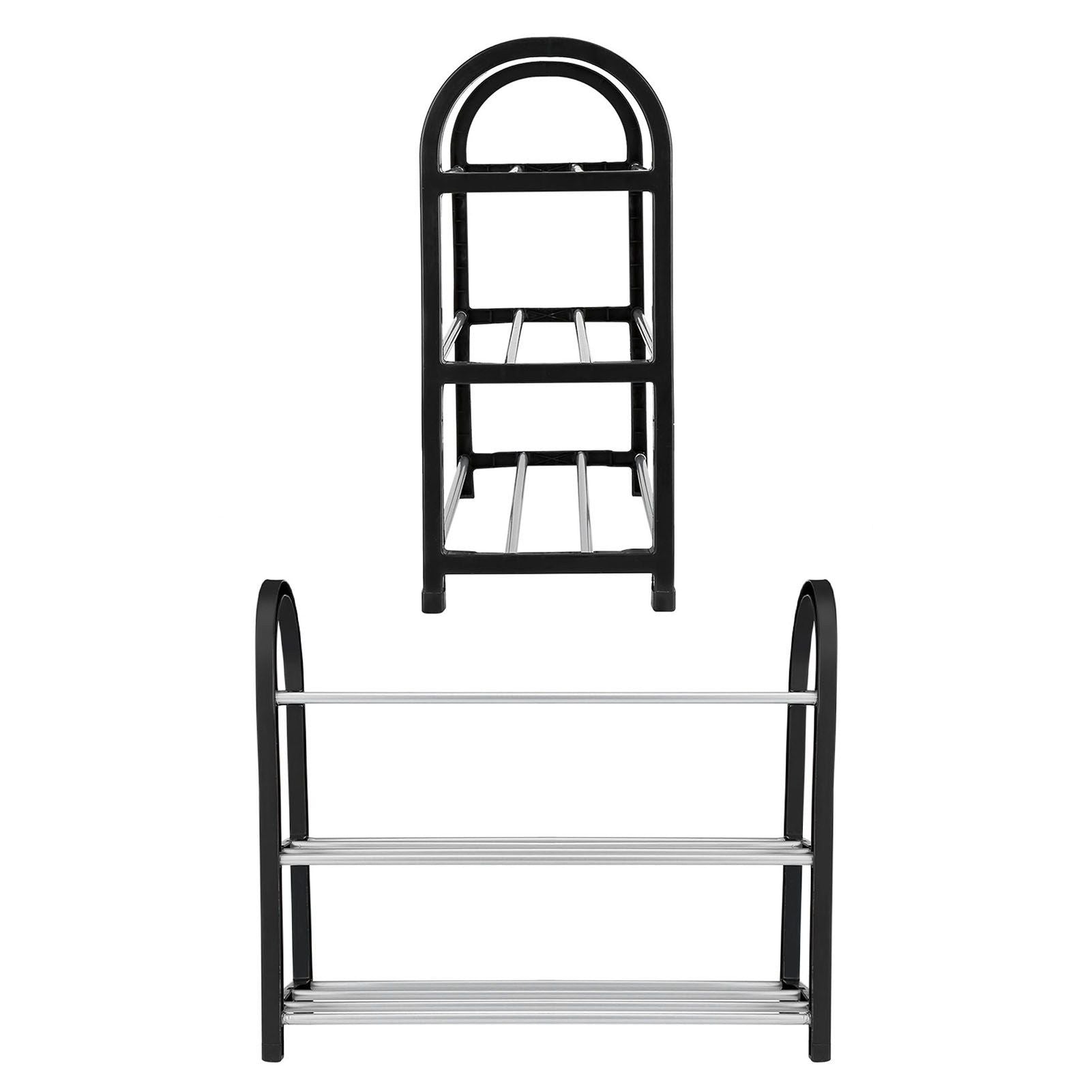 Plastic Aluminum Metal Standing Shoe Rack DIY Shoes Storage Shelf Home Organizer 3 Tiers