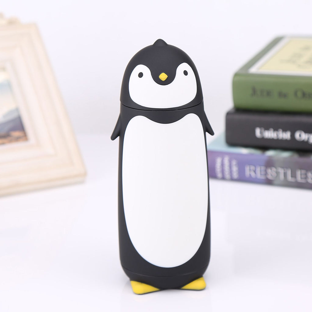 300ML Portable Cute Penguin Glass Water Bottle Double Layer Mug Travel Cup Black