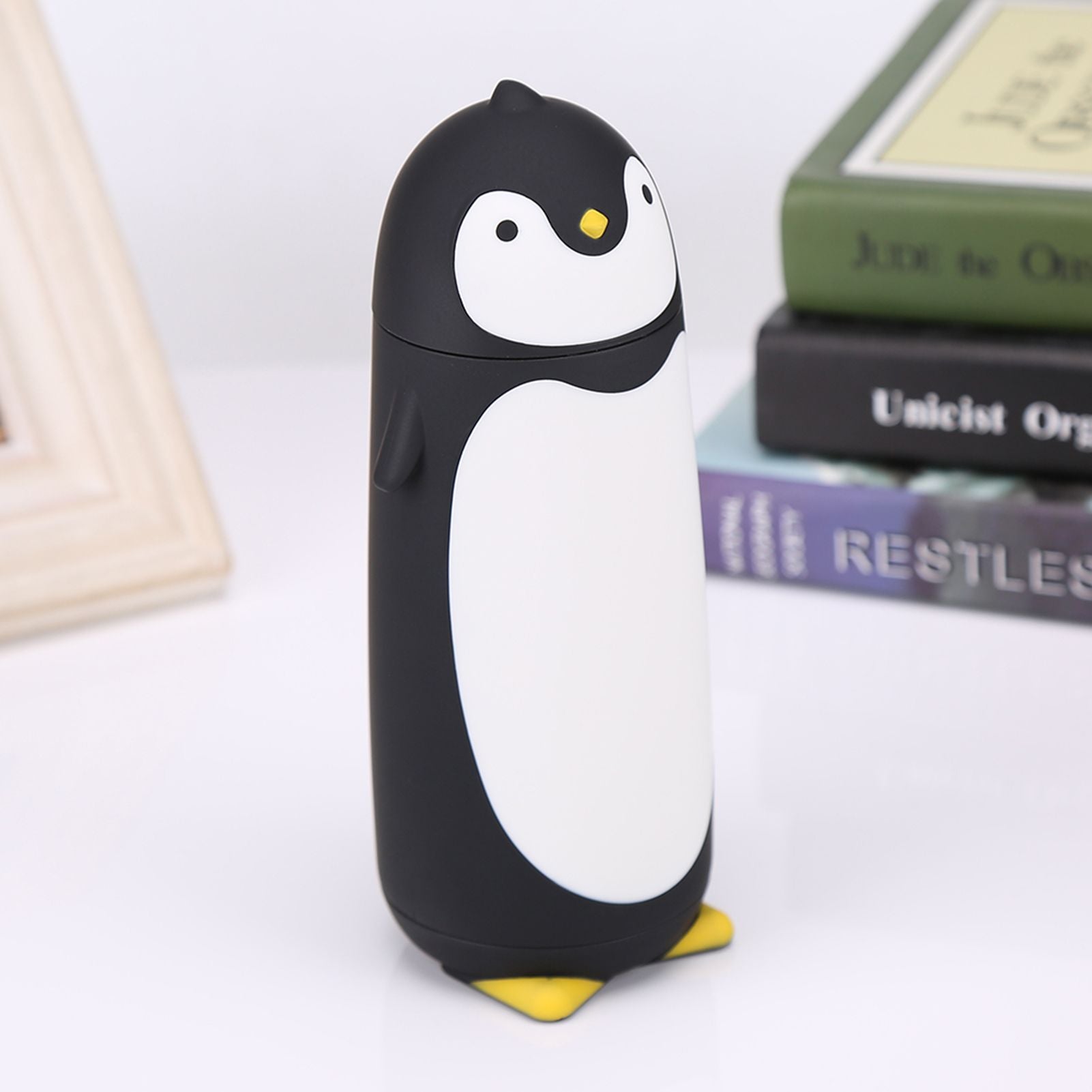 300ML Portable Cute Penguin Glass Water Bottle Double Layer Mug Travel Cup Black