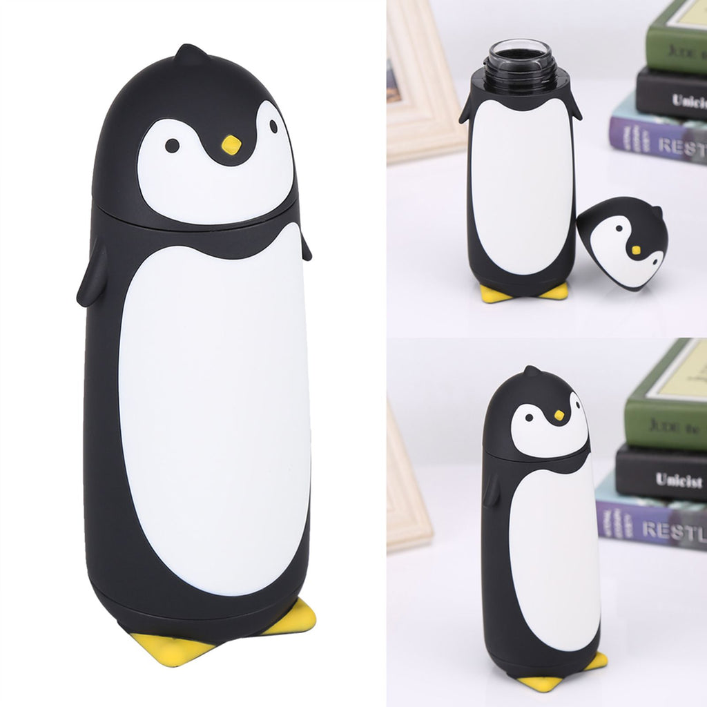 300ML Portable Cute Penguin Glass Water Bottle Double Layer Mug Travel Cup Black