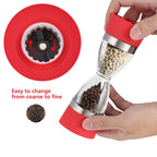 2 in 1 Double ended Manual Kitchen Salt & Pepper Mill Grinder Adjustable Ceramic Rotor Red