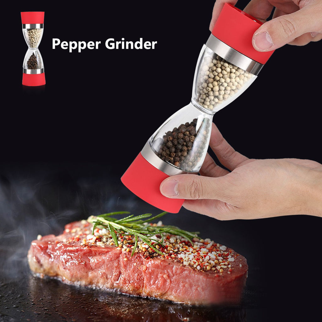 2 in 1 Double ended Manual Kitchen Salt & Pepper Mill Grinder Adjustable Ceramic Rotor Red