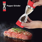 2 in 1 Double ended Manual Kitchen Salt & Pepper Mill Grinder Adjustable Ceramic Rotor Red