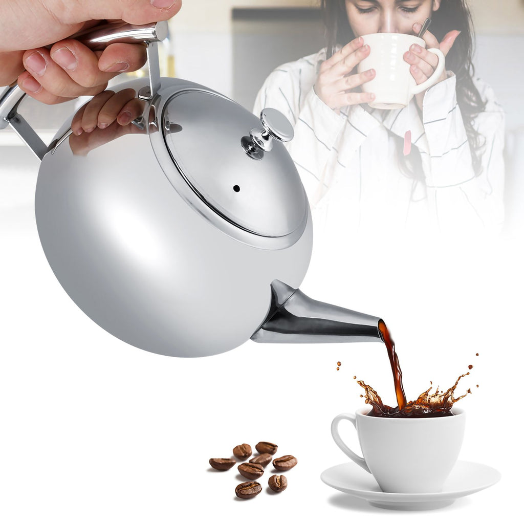 2L 201 Stainless Steel Teapot Coffee Tea Pot Kettle with Removable Infuser Filter