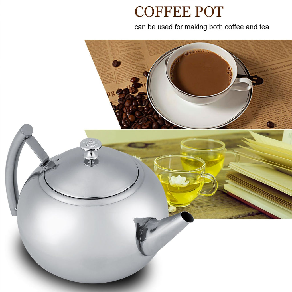 2L 201 Stainless Steel Teapot Coffee Tea Pot Kettle with Removable Infuser Filter